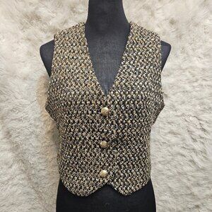 Worthington X Jason Bolden Women's Black and Tan Tweed Three Buttons Vest Size M